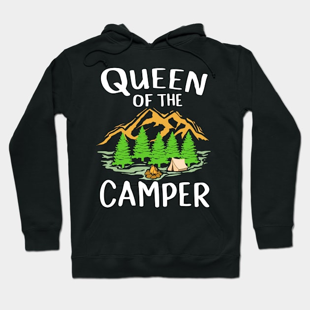 Womens Camping Gift Print Queen Of The Camper Print Hoodie by Linco